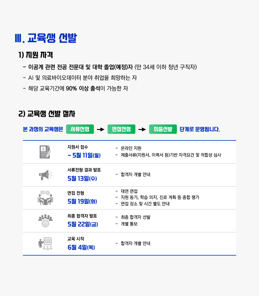 2026년 AI·의료바이오데이터 융합인재 과정 교육생 모집