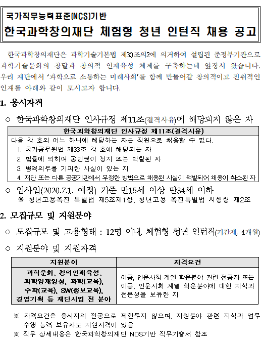채용 재단 과학 한국 창의 한국과학창의재단, 개방형