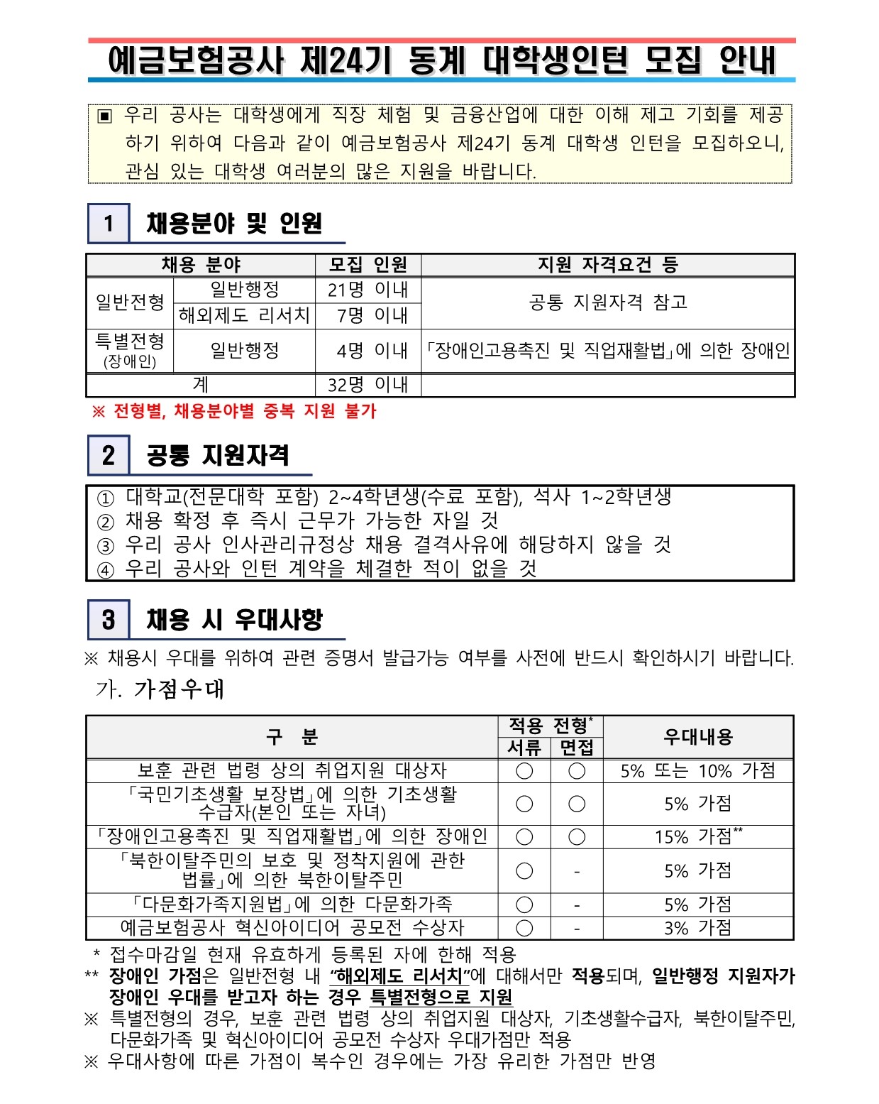 예금보험공사 채용 : 예금보험공사 제24기 동계 대학생인턴 채용 안내 - 인크루트 채용정보