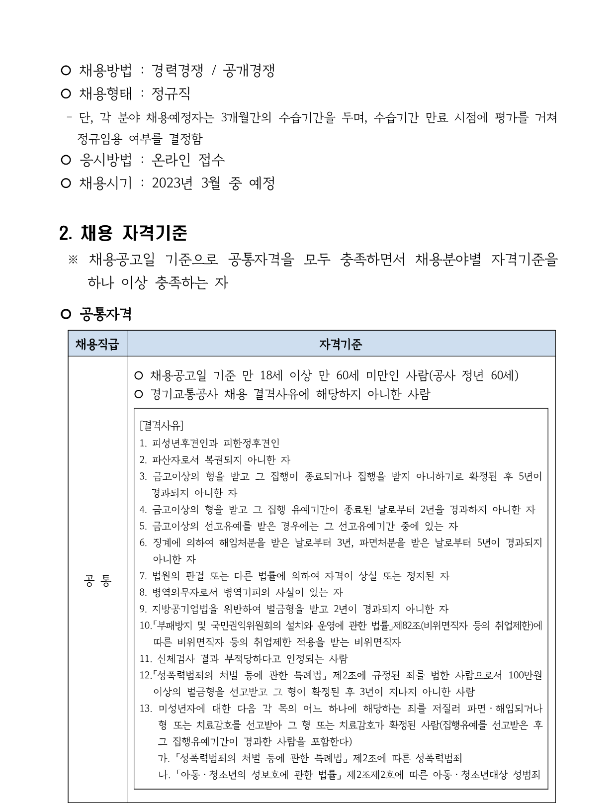 2022년 제2회 경기교통공사 직원 채용 공고