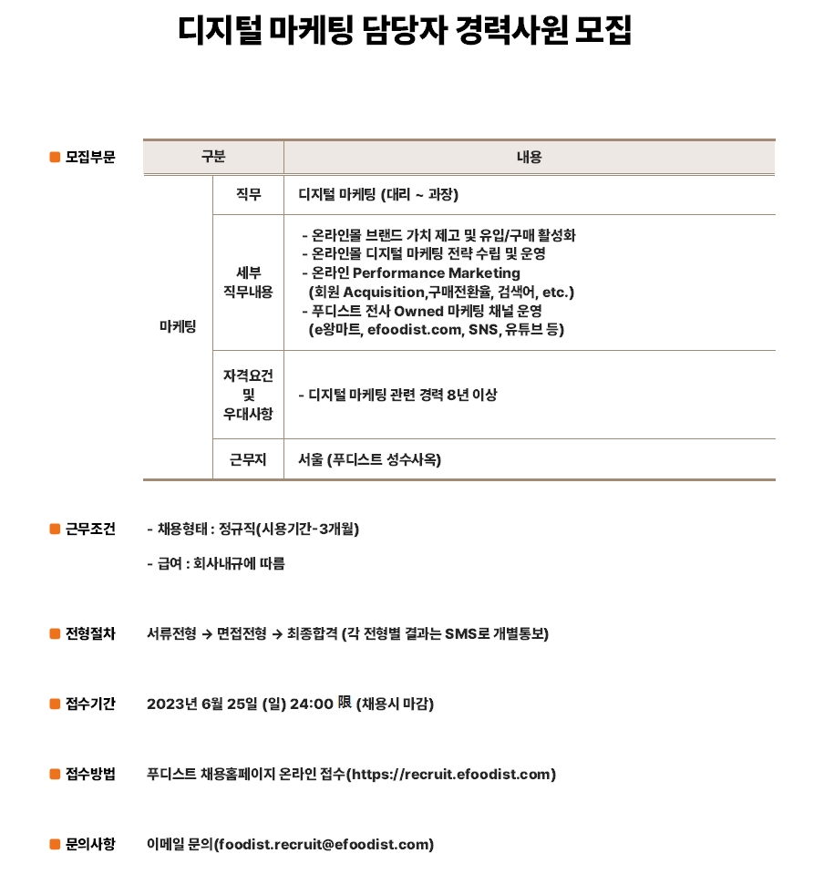 푸디스트 채용 : 디지털 마케팅 담당자 경력사원 채용 - 인크루트 채용정보 푸디스트 주식회사,디지털 마케팅 담당자 경력사원 모집 : 인크루트 채용