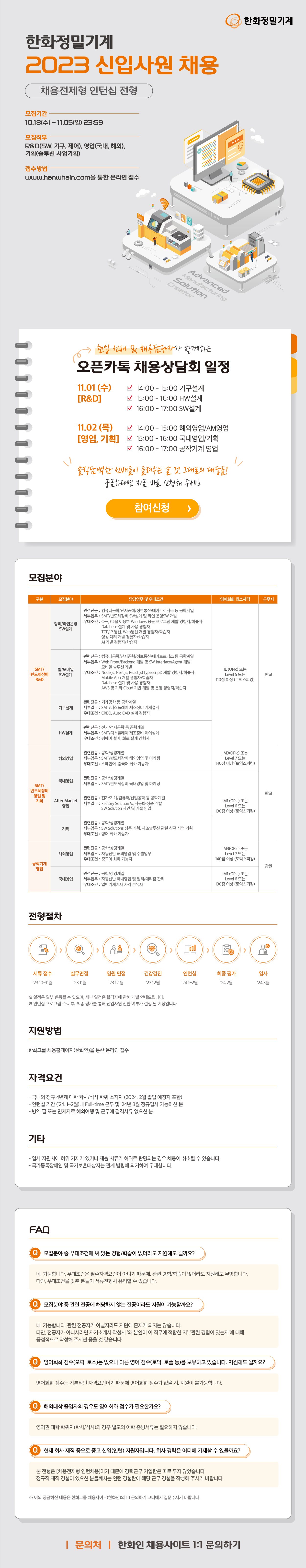 [한화정밀기계] 2023년 한화정밀기계 신입사원 채용 (채용전제형 인턴십 전형)