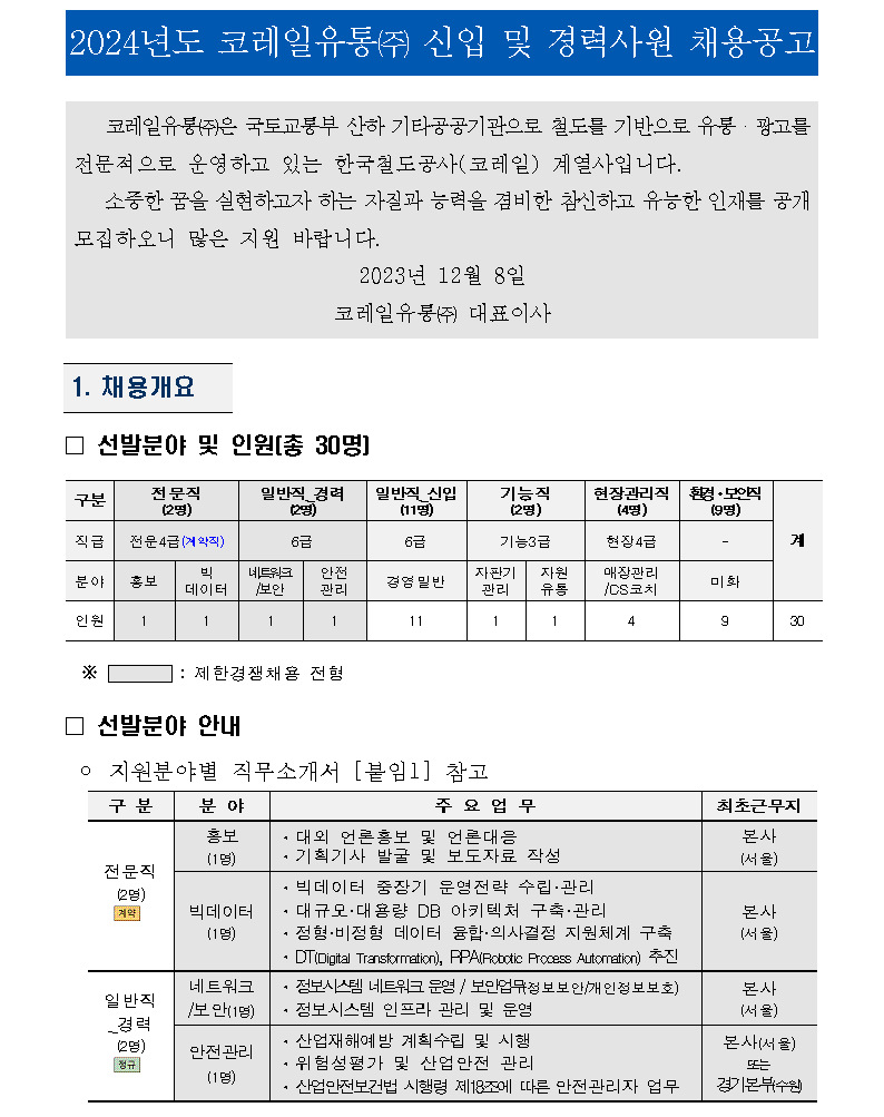 코레일유통 채용 : 2024년도 코레일유통(주) 신입 및 경력사원 채용공고 - 인크루트 채용정보 코레일유통(주),2024년도 코레일유통(주) 신입 및... 