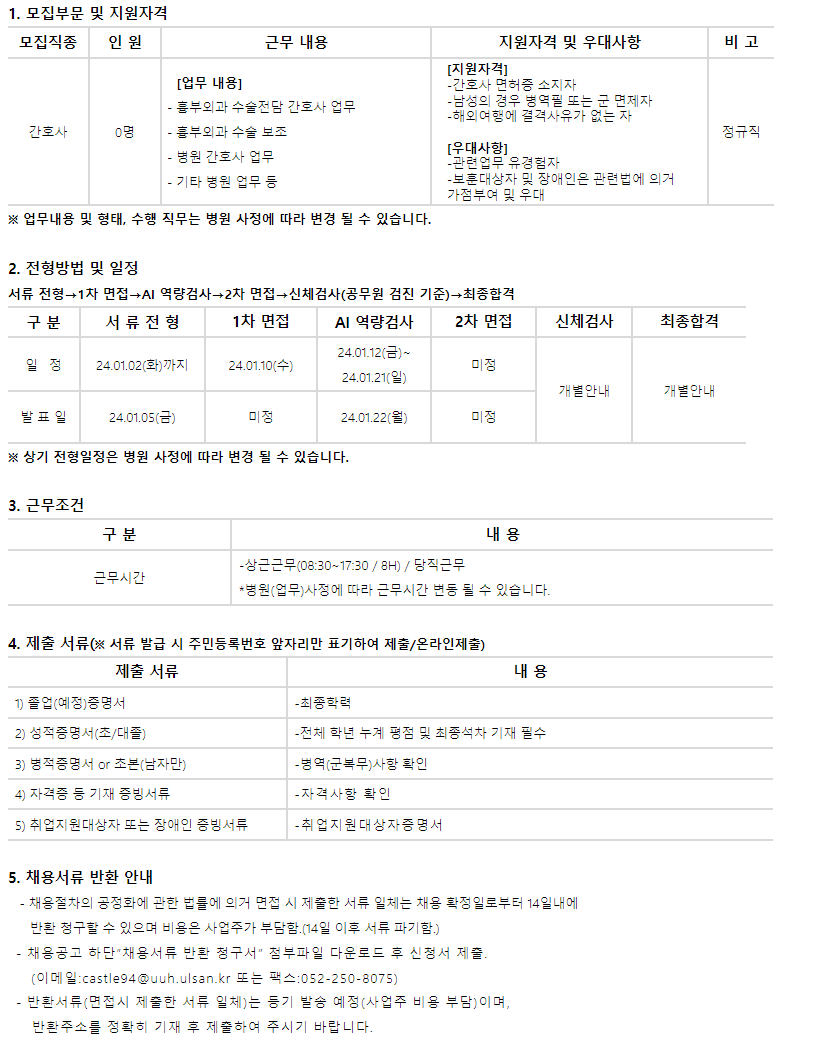 울산대학교병원 정규직 간호사 채용